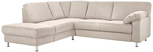 Cavadore Ecksofa Belfast mit Ottomane links / Polsterecke mit Federkern / inkl. Vorziehsitz und Bettkasten / 243 x 88 x 218 / Mikrofaser Hellbeige von CAVADORE