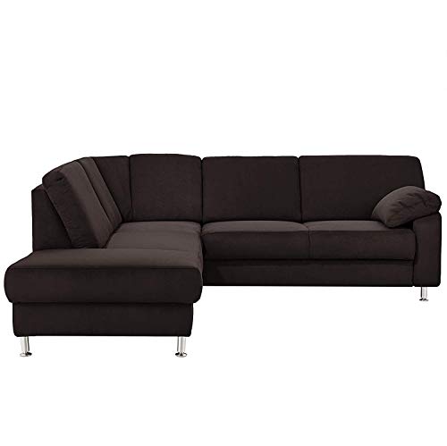 Cavadore Ecksofa Belfast mit Ottomane links / Polsterecke mit Federkern / inkl. Vorziehsitz und Bettkasten / 243 x 88 x 218 / Mikrofaser Schwarz von CAVADORE