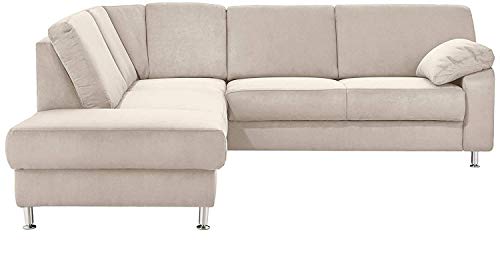 Cavadore Ecksofa Belfast mit Ottomane links / Polsterecke mit Federkern / 243 x 88 x 218 / Mikrofaser Hellbeige von CAVADORE