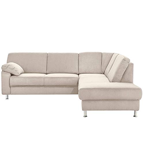 Cavadore Ecksofa Belfast mit Ottomane rechts / Polsterecke mit Federkern / inkl. Vorziehsitz und Bettkasten / 243 x 88 x 218 / Mikrofaser Hellbeige von CAVADORE