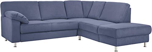 Cavadore Ecksofa Belfast mit Ottomane rechts / Polsterecke mit Federkern / 243 x 88 x 218 / Mikrofaser Blau von CAVADORE