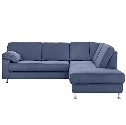 Cavadore Ecksofa Belfast mit Ottomane rechts / Polsterecke mit Federkern / 243 x 88 x 218 / Mikrofaser Blau von CAVADORE