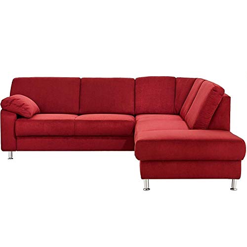 Cavadore Ecksofa Belfast mit Ottomane rechts / Polsterecke mit Federkern / 243 x 88 x 218 / Mikrofaser Dunkelrot von CAVADORE