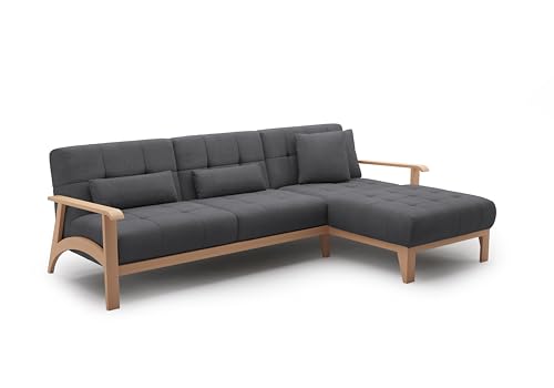 Cavadore Ecksofa Billan / Eckcouch im skandinavischen Design mit Longchair und massivem Holzgestell in Buche / 264 x 88 x 183 / Mehrfarbiger Strukturstoff, Dunkelgrau Cavadore Ecksofa Billan / Eckcouch im skandinavischen Design mit Longchair und massivem Holzgestell in Buche / 264 x 88 x 183 / Mehrfarbiger Strukturstoff, Dunkelgrau von CAVADORE