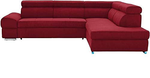 Cavadore Ecksofa Brady mit Ottomane rechts / Polsterecke im modernen Design / inkl. Kopfteilverstellung / 270 x 79-93 x 215 / Mikrofaser Dunkelrot von CAVADORE