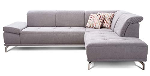 Cavadore Ecksofa Carly mit Federkern, L-Form Sofa mit Kopfteilfunktion und Sitztiefenfunktion im Design, 273 x 81 x 234, Webstoff hellgrau von CAVADORE