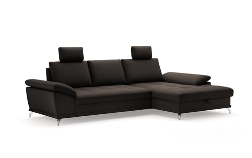 Cavadore Ecksofa Castiel mit Federkern / Eckcouch mit XL-Longchair, Bett, Bettkasten, Sitztiefenverstellung, Kopfstützen und mattschwarzen Metallfüßen / 301 x 89-114 x 176 / Echtleder, Dunkelbraun Cavadore Ecksofa Castiel mit Federkern / Eckcouch mit XL-Longchair, Bett, Bettkasten, Sitztiefenverstellung, Kopfstützen und mattschwarzen Metallfüßen / 301 x 89-114 x 176 / Echtleder, Dunkelbraun von CAVADORE