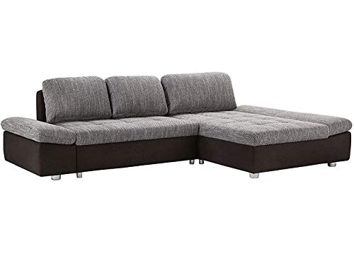 Cavadore Ecksofa Fabiane Eckcouch mit XXL-Longchair rechts oder links montierbar, zweifarbig grau-schwarz, 282 x 85 x 177 cm von CAVADORE