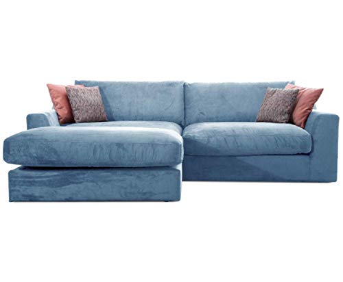 CAVADORE Ecksofa Fiona mit Recamiere Links/Große Eckcouch inkl. Rückenkissen im modernen Design / 277x90x199 / Webstoff Hellblau von CAVADORE