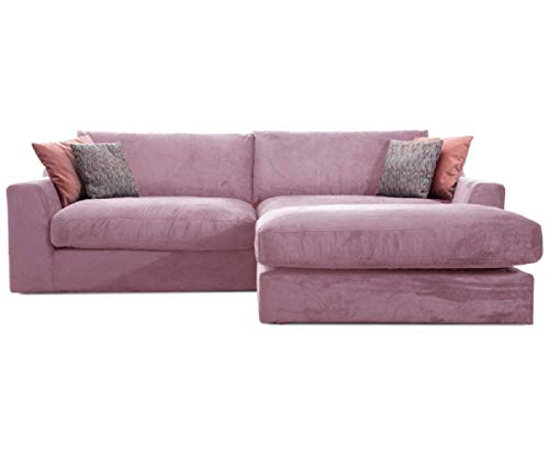 CAVADORE Ecksofa Fiona mit Recamiere rechts/Große Eckcouch inkl. Rückenkissen im modernen Design / 277x90x199 / Webstoff Flieder von CAVADORE