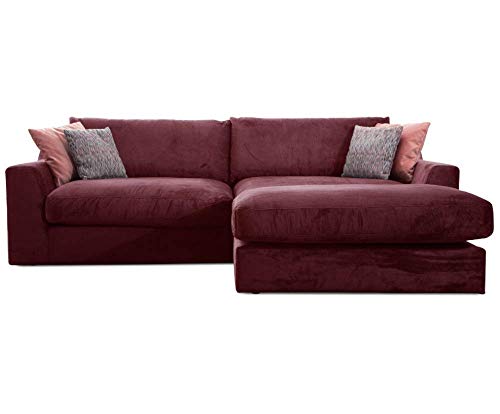 CAVADORE Ecksofa Fiona mit Recamiere rechts/Große Eckcouch inkl. Rückenkissen im modernen Design / 277x90x199 / Webstoff Rot von CAVADORE