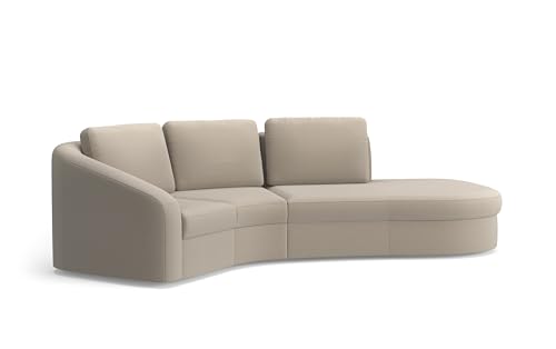 Cavadore Ecksofa Jawa / Bodennahe Eckcouch mit Element 1-sitzig und Trapezecke halbrund (60 Grad) / 266 x 88 x 230 / Flachgewebe, Beige von CAVADORE