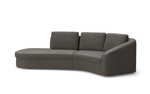 Cavadore Ecksofa Jawa / Bodennahe Eckcouch mit Element 1-sitzig und Trapezecke halbrund (60 Grad) / 266 x 88 x 230 / Flachgewebe, Dunkelbraun von CAVADORE