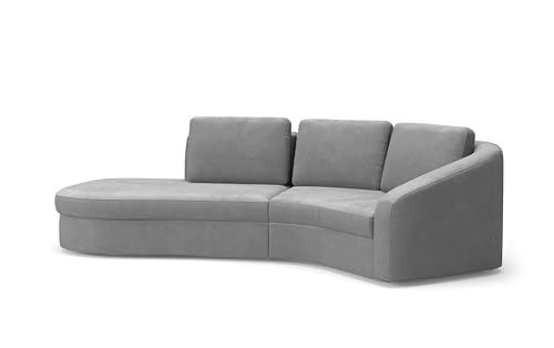 Cavadore Ecksofa Jawa / Bodennahe Eckcouch mit Element 1-sitzig und Trapezecke halbrund (60 Grad) / 266 x 88 x 230 / Flachgewebe, Grau von CAVADORE