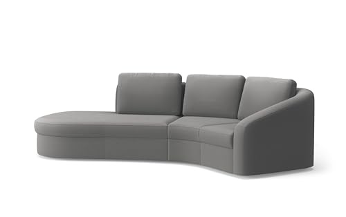 Cavadore Ecksofa Jawa / Bodennahe Eckcouch mit Element 1-sitzig und Trapezecke halbrund (60 Grad) / 266 x 88 x 230 / Flachgewebe, Grau von CAVADORE