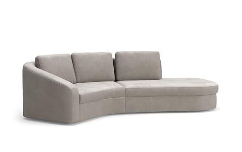 Cavadore Ecksofa Jawa / Bodennahe Eckcouch mit Element 1-sitzig und Trapezecke halbrund (60 Grad) / 266 x 88 x 230 / Flachgewebe, Hellgrau von CAVADORE