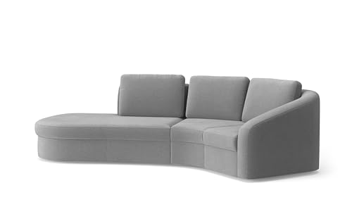 Cavadore Ecksofa Jawa / Bodennahe Eckcouch mit Element 1-sitzig und Trapezecke halbrund (60 Grad) / 266 x 88 x 230 / Mikrofaser, Mittelgrau von CAVADORE