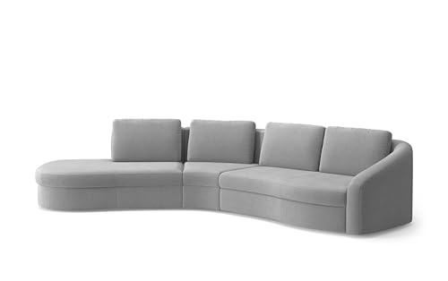 Cavadore Ecksofa Jawa / Bodennahe Eckcouch mit Sofa 2,5-sitzig und Trapezecke halbrund (60 Grad) / 366 x 88 x 230 / Mikrofaser, Mittelgrau von CAVADORE