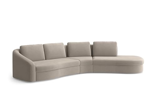 Cavadore Ecksofa Jawa / Bodennahe Eckcouch mit Sofa 2,5-sitzig und Trapezecke halbrund (60 Grad) / 366 x 88 x 230 / Mikrofaser, Perlbeige von CAVADORE