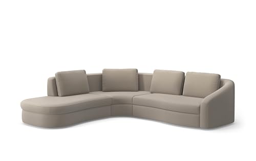 Cavadore Ecksofa Jawa / Bodennahe Eckcouch mit Sofa 2,5-sitzig und Trapezecke rechtwinklig (90 Grad) / 303 x 88 x 274 / Flachgewebe, Beige von CAVADORE