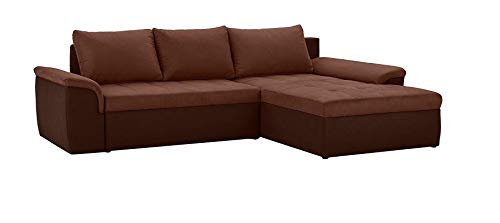 Cavadore Ecksofa Ken, mit beidseitig montierbarem Longchair, Schlafcouch mit Rückenkissen, 265 x 74-89 x 182, Mikrofaser, hellbraun/braun von CAVADORE