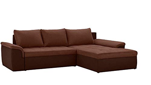 Cavadore Ecksofa Ken, mit beidseitig montierbarem Longchair, inkl. Rückenkissen, 265 x 74-89 x 182, Mikrofaser, hellbraun/braun von CAVADORE