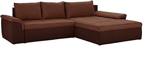 Cavadore Ecksofa Ken, mit beidseitig montierbarem XL-Longchair, Schlafcouch mit Rückenkissen, 285 x 74-89 x 193, Mikrofaser, hellbraun/braun von CAVADORE