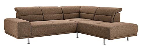 Cavadore Ecksofa Marianna mit Federkern / Polsterecke mit Sitztiefenverstellung + Kopfteilverstellung / Ottomane rechts/ 263 x 78-93 x 234 / Strukturstoff Braun von CAVADORE