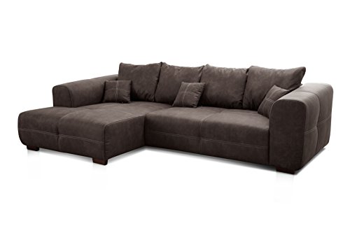 Cavadore Ecksofa Mavericco / XXL Eckcouch Inkl. Rückenkissen und Zierkissen / Longchair links / Industrial Style / 285 x 69 x 170 (BxHxT) / Mikrofaser Anthrazit von CAVADORE