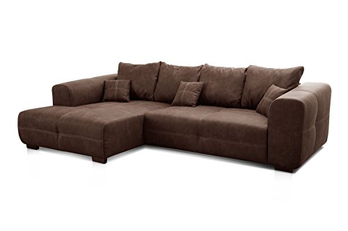 Cavadore Ecksofa Mavericco / XXL Eckcouch Inkl. Rückenkissen und Zierkissen / Longchair links / Industrial Style / 285 x 69 x 170 (BxHxT) / Mikrofaser Braun von CAVADORE