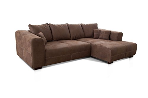 Cavadore Ecksofa Mavericco / XXL Eckcouch Inkl. Rückenkissen und Zierkissen / Longchair rechts / Industrial Style / 285 x 69 x 170 (BxHxT) / Mikrofaser Braun von CAVADORE