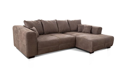 Cavadore Ecksofa Mavericco / XXL Eckcouch Inkl. Rückenkissen und Zierkissen / Longchair rechts / Industrial Style / 285 x 69 x 170 (BxHxT) / Mikrofaser Hellbraun von CAVADORE