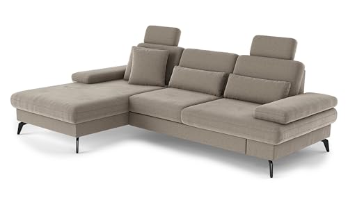 Cavadore Ecksofa Moritz / Eckcouch mit Longchair, Sitztiefenverstellung, Kopfstützen und mattschwarzen Metallfüßen / 171 x 82-107 x 275 / Mikrofaser, Perlbeige von CAVADORE