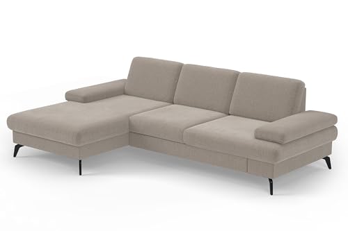 Cavadore Ecksofa Moritz / Eckcouch mit Longchair, Sitztiefenverstellung und mattschwarzen Metallfüßen / 171 x 82 x 275 / Flachgewebe, Beige von CAVADORE