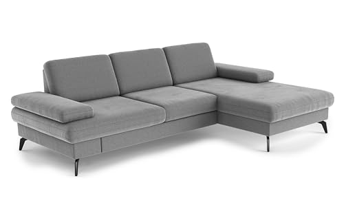 Cavadore Ecksofa Moritz / Eckcouch mit Longchair, Sitztiefenverstellung und mattschwarzen Metallfüßen / 275 x 82 x 171 / Mikrofaser, Mittelgrau von CAVADORE