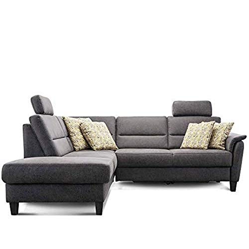 Cavadore Ecksofa Palera mit Federkern / L-Form Sofa mit Ottomanen links / 236 x 89 x 212 / Büffellederoptik Dunkelgrau von CAVADORE