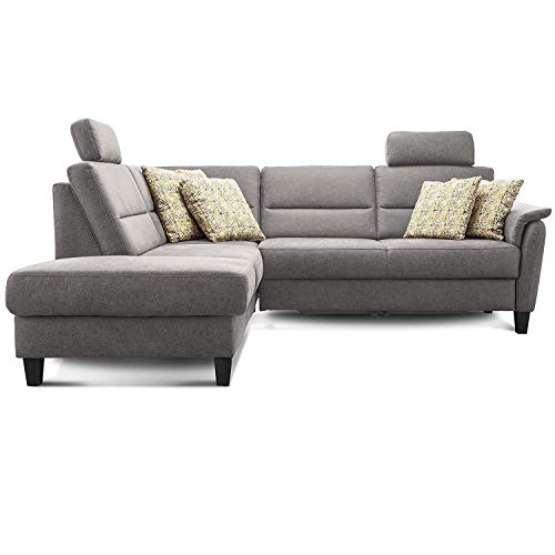 Cavadore Ecksofa Palera mit Federkern / L-Form Sofa mit Ottomanen links / 236 x 89 x 212 / Büffellederoptik Hellgrau von CAVADORE