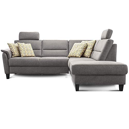 Cavadore Ecksofa Palera mit Federkern / L-Form Sofa mit Ottomanen rechts / 236 x 89 x 212 / Büffellederoptik Hellgrau von CAVADORE