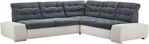 Cavadore Ecksofa Pales mit Kopfteilverstellung, Polsterecke mit Bettfunktion im modernen Design, 280 x 75-84 x 252, Materialmix Weiß/Anthrazit von CAVADORE