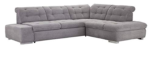 Cavadore Ecksofa Pales mit Kopfteilverstellung, Polsterecke im modernen Design, 280 x 75-84 x 227, Softstruktur Grau von CAVADORE