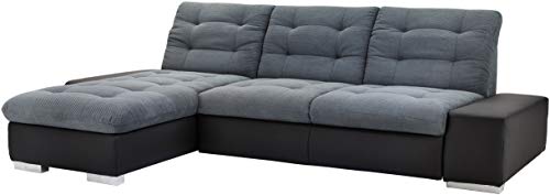 Cavadore Ecksofa Pales mit Longchair links, Polsterecke mit Kopfteilverstellung im modernen Design, 280 x 75-84 x 183, Materialmix Schwarz/Anthrazit von CAVADORE