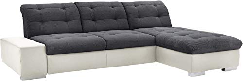 Cavadore Ecksofa Pales mit Longchair rechts, Schlafcouch mit Kopfteilverstellung im modernen Design, 280 x 75-84 x 183, Materialmix Weiß/Anthrazit von CAVADORE