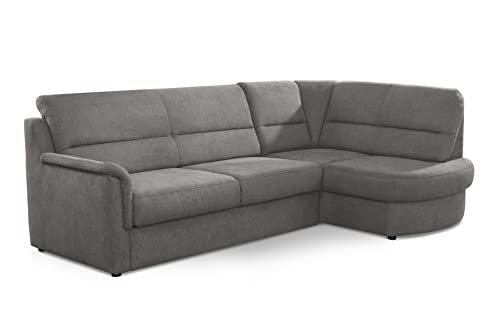 Cavadore Ecksofa Paris mit Federkern / Kleines L-Sofa mit Vorziehsitz, Bettkasten und Ottomane / 243 x 87 x 155 / Grau von CAVADORE