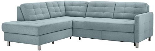 CAVADORE Ecksofa Piccoli mit Ottomane links / Sofaecke im modernen Design / 233 x 80 x 196 / Flachgewebe Aqua von CAVADORE