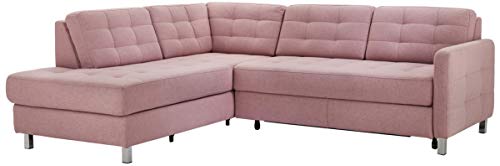 CAVADORE Ecksofa Piccoli mit Ottomane links / Sofaecke mit Bettfunktion und Bettkasten im modernen Design / 233 x 80 x 196 / Flachgewebe Altrosa von CAVADORE