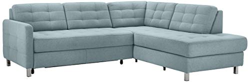 CAVADORE Ecksofa Piccoli mit Ottomane rechts / Sofaecke im modernen Design / 233 x 80 x 196 / Flachgewebe Aqua von CAVADORE