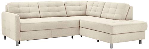 CAVADORE Ecksofa Piccoli mit Ottomane rechts / Sofaecke mit Bettfunktion und Bettkasten im modernen Design / 233 x 80 x 196 / Flachgewebe Beige von CAVADORE