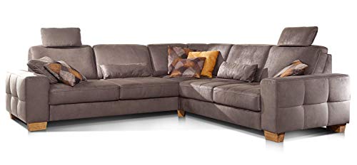 Cavadore Ecksofa Puccino mit Federkern, verstellbarer Rückenlehne und 2 Kopfstützen / Sofa gleichschenklig in L-Form im Landhaus-Design / 276 x 86 x 271 cm / Mikrofaser hellbraun Cavadore Ecksofa Puccino mit Federkern, verstellbarer Rückenlehne und 2 Kopfstützen / Sofa gleichschenklig in L-Form im Landhaus-Design / 276 x 86 x 271 cm / Mikrofaser hellbraun von CAVADORE