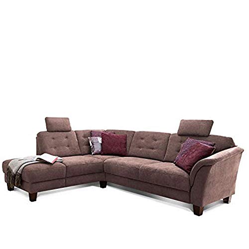 Cavadore Ecksofa Trond mit Federkern / Sofa L-Form im Landhausstil mit Ottomanen links und verstellbaren Kopfstützen / 260 x 89 x 214 / Webstoff braun von CAVADORE