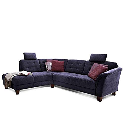 Cavadore Ecksofa Trond mit Federkern / Sofa L-Form im Landhausstil mit Ottomanen links und verstellbaren Kopfstützen / 260 x 89 x 214 / Webstoff dunkelblau von CAVADORE